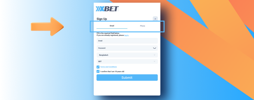 Second step to registering with XXXBet