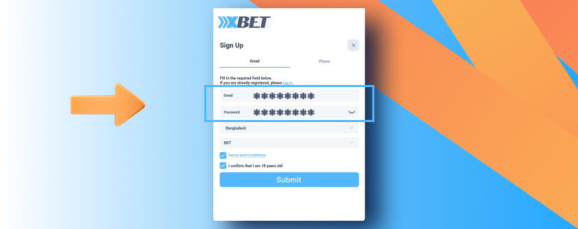 Third step to registering with XXXBet